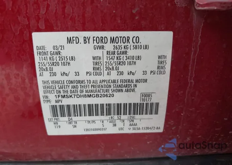 2021 Ford Explorer Xlt from USA, damaged, VIN 1FMSK7DH8MGB20620